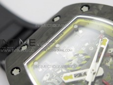 RM12-1 Real Tourbillon Forge Carbon KVF Best Edition Skeleton Dial Yellow inner bezel on Black Rubber Strap