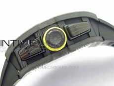 RM12-1 Real Tourbillon Forge Carbon KVF Best Edition Skeleton Dial Yellow inner bezel on Black Rubber Strap