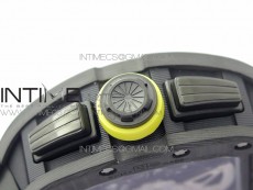 RM12-1 Real Tourbillon Forge Carbon KVF Best Edition Skeleton Dial Yellow inner bezel on Black Rubber Strap