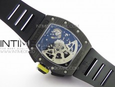 RM12-1 Real Tourbillon Forge Carbon KVF Best Edition Skeleton Dial Yellow inner bezel on Black Rubber Strap