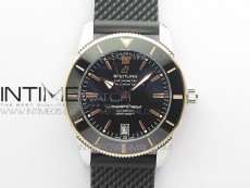SuperOcean 42mm AB2010 SS/RG B50 1:1 Best Edition Black Dial Black Ceramic Bezel on Black Rubber strap A2824