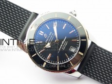 SuperOcean 42mm AB2010 SS/RG B50 1:1 Best Edition Black Dial Black Ceramic Bezel on Black Rubber strap A2824