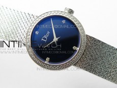 La d de dior satine SS Case 5055F 1:1 Best Edition  Blue Dial on SS bracelet Swiss Quartz