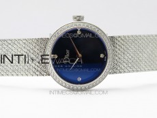 La d de dior satine SS Case 5055F 1:1 Best Edition  Blue Dial on SS bracelet Swiss Quartz