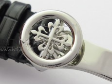 Calatrava 5153G SS ZF 1:1 Best Edition Black textured dial on Black Leather Strap A324CS