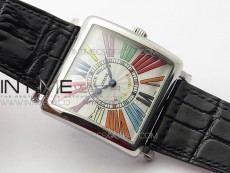 Master Square SS Ladies ZF 1:1 Best Edition White Colorful Roman Dial on Black Leather Strap Ronda Quartz