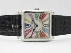 Master Square SS Ladies ZF 1:1 Best Edition White Colorful Roman Dial on Black Leather Strap Ronda Quartz