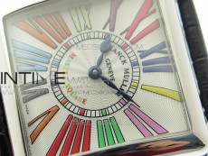 Master Square SS Ladies ZF 1:1 Best Edition White Colorful Roman Dial on Black Leather Strap Ronda Quartz