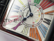 Master Square SS Ladies ZF 1:1 Best Edition White Colorful Roman Dial on Black Leather Strap Ronda Quartz