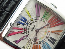 Master Square SS Ladies ZF 1:1 Best Edition White Colorful Roman Dial on Black Leather Strap Ronda Quartz