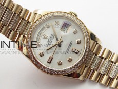 Day-Date 36 128235 RG/Crystal BP Best Edition White MOP Crystal Marker Dial on RG President Bracelet A2836