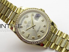 Day-Date 36 128235 YG/Crystal BP Best Edition Silver Crystal Marker Dial on YG President Bracelet A2836