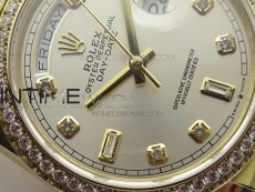 Day-Date 36 128235 YG/Crystal BP Best Edition Silver Crystal Marker Dial on YG President Bracelet A2836