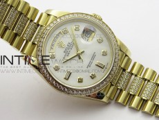 Day-Date 36 128235 YG/Crystal BP Best Edition White MOP Crystal Marker Dial on YG President Bracelet A2836