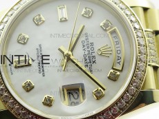 Day-Date 36 128235 YG/Crystal BP Best Edition White MOP Crystal Marker Dial on YG President Bracelet A2836
