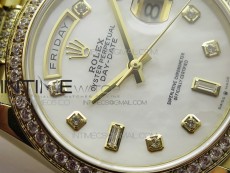 Day-Date 36 128235 YG/Crystal BP Best Edition White MOP Crystal Marker Dial on YG President Bracelet A2836