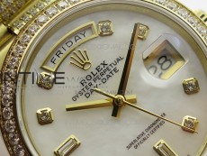 Day-Date 36 128235 YG/Crystal BP Best Edition White MOP Crystal Marker Dial on YG President Bracelet A2836