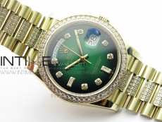 Day-Date 36 128235 YG/Crystal BP Best Edition Green Crystal Marker Dial on YG President Bracelet A2836