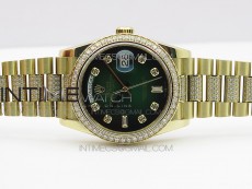 Day-Date 36 128235 YG/Crystal BP Best Edition Green Crystal Marker Dial on YG President Bracelet A2836