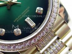 Day-Date 36 128235 YG/Crystal BP Best Edition Green Crystal Marker Dial on YG President Bracelet A2836