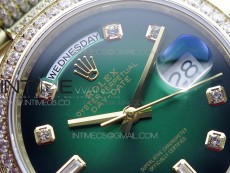 Day-Date 36 128235 YG/Crystal BP Best Edition Green Crystal Marker Dial on YG President Bracelet A2836