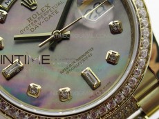 Day-Date 36 128235 YG/Crystal BP Best Edition Gray MOP Crystal Marker Dial on YG President Bracelet A2836