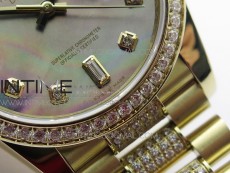 Day-Date 36 128235 YG/Crystal BP Best Edition Gray MOP Crystal Marker Dial on YG President Bracelet A2836