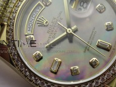 Day-Date 36 128235 YG/Crystal BP Best Edition Gray MOP Crystal Marker Dial on YG President Bracelet A2836