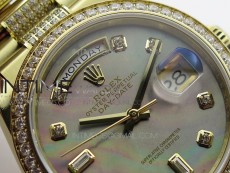 Day-Date 36 128235 YG/Crystal BP Best Edition Gray MOP Crystal Marker Dial on YG President Bracelet A2836