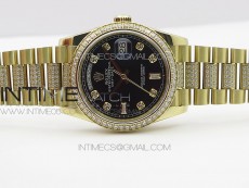 Day-Date 36 128235 YG/Crystal BP Best Edition Black Crystal Marker Dial on YG President Bracelet A2836