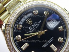 Day-Date 36 128235 YG/Crystal BP Best Edition Black Crystal Marker Dial on YG President Bracelet A2836