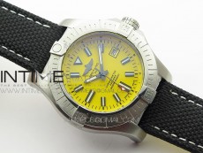 Seawolf 45mm SS B50 1:1 BestEdition SuperLumed Yellow Dial Black Sticks Markers on Black Nylon Strap A2824(SuperThick Crystal)