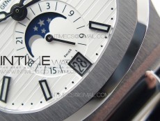 Nautilus 5726 Complicated SS GRF 1:1 Best Edition White Textured Dial on Leather Strap A324 V3
