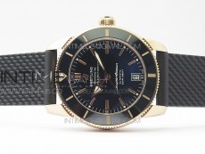 SuperOcean 42mm AB2010 RG B50 1:1 Best Edition Black Dial Black Ceramic Bezel on Black Rubber strap A2824
