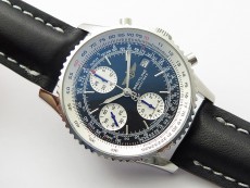 Navitimer 41mm SS B50 Best Edition SS Black Dial Stick Markers on Black Leather Strap A7750