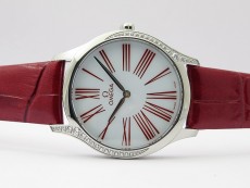 Ladies' De Ville Trésor Diamond SS 3AF 1:1 Best Edition White Dial On Red Leather Strap Swiss Quartz