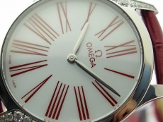Ladies' De Ville Trésor Diamond SS 3AF 1:1 Best Edition White Dial On Red Leather Strap Swiss Quartz
