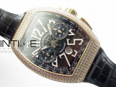 Vanguard V45 Chrono RG pave crystals ABF Best Edition Black Dial on Black Gummy Strap A7750