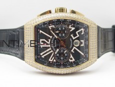 Vanguard V45 Chrono RG pave crystals ABF Best Edition Black Dial on Black Gummy Strap A7750
