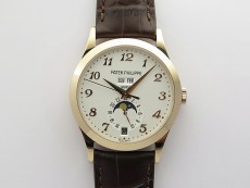 Annual Calendar Complications 5396 RG GRF Best Edition White dial Numbers Markers Blue Markers on Brown leather strap A324