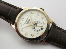 Annual Calendar Complications 5396 RG GRF Best Edition White dial Numbers Markers Blue Markers on Brown leather strap A324