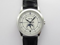 Annual Calendar Complications 5396 SS GRF Best Edition White Dial Blue Markers on Black leather strap A324