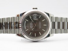 Day Date 40mm SS BP 1:1 Best Edition Gray Stick Dial on SS Bracelet A2836