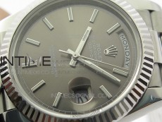 Day Date 40mm SS BP 1:1 Best Edition Gray Stick Dial on SS Bracelet A2836