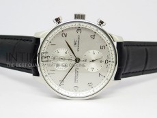 Portuguese 40mm Chrono SS White Dial Sliver Number on Leather Strap A7750