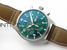 Pilot Chrono Spitfire IW377726 SS ZF 1:1 Best Edition Green Dial on Brown Leather Strap A7750