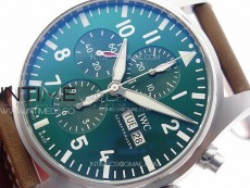 Pilot Chrono Spitfire IW377726 SS ZF 1:1 Best Edition Green Dial on Brown Leather Strap A7750