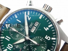 Pilot Chrono Spitfire IW377726 SS ZF 1:1 Best Edition Green Dial on Brown Leather Strap A7750