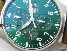 Pilot Chrono Spitfire IW377726 SS ZF 1:1 Best Edition Green Dial on Brown Leather Strap A7750