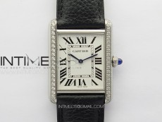 Tank Louis Ladies 25mm SS/Crystal 8848F 1:1 Best Edition White Dial on Black Leather Strap Ronda Quartz